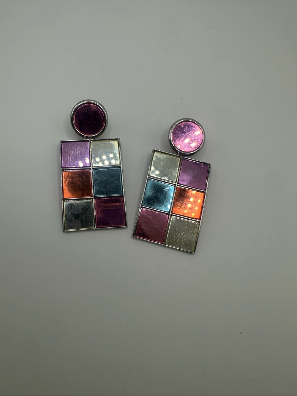 Aldo Multicolor Enamel Square Drop Earrings - Pink, Purple, Blue, Orange, Silver